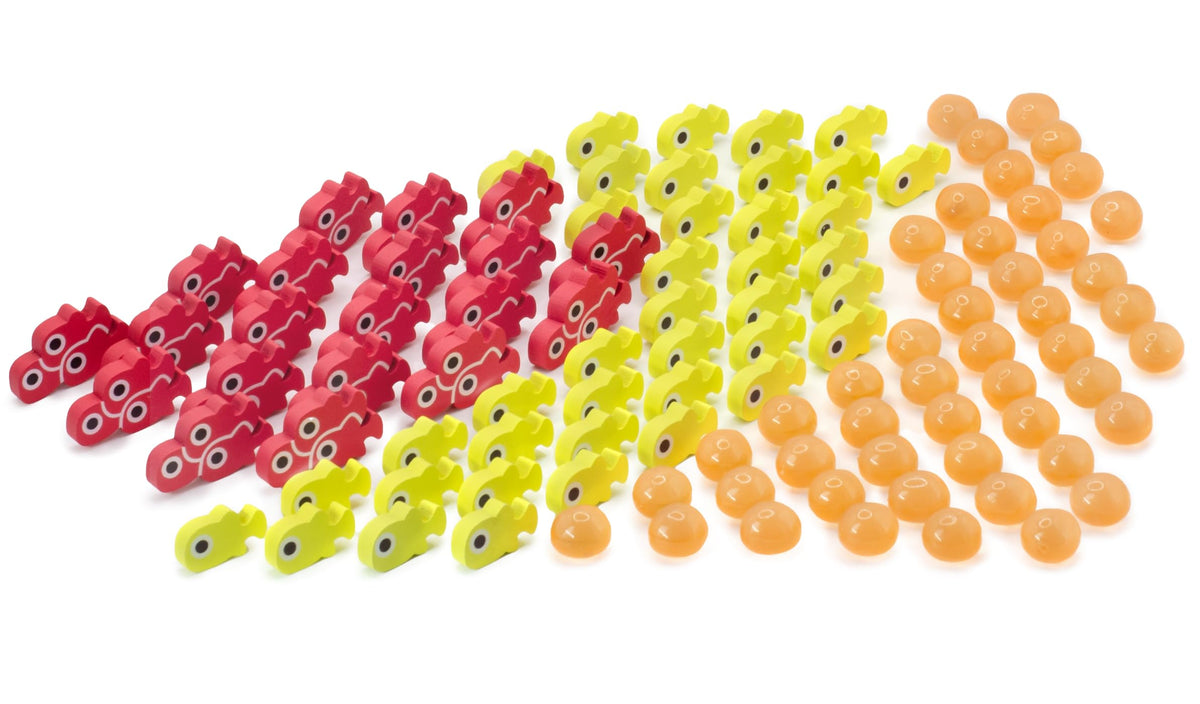 Stonemaier Finspan wooden fish tokens on display for durable, colorful gameplay variety.