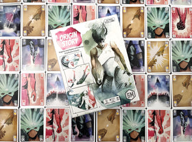 Stonemaier Origin Story card mat displays personal comic-book layout for strategy