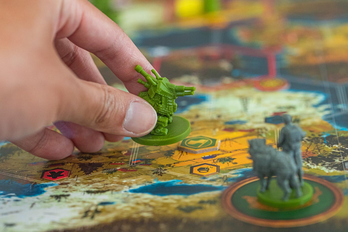 Stonemaier Games' Scythe expansion includes detailed minis and tokens.
