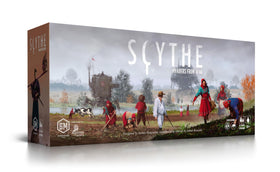 Stonemaier Games' Scythe Invaders from Afar cover art with vivid 1920s-inspired visuals.