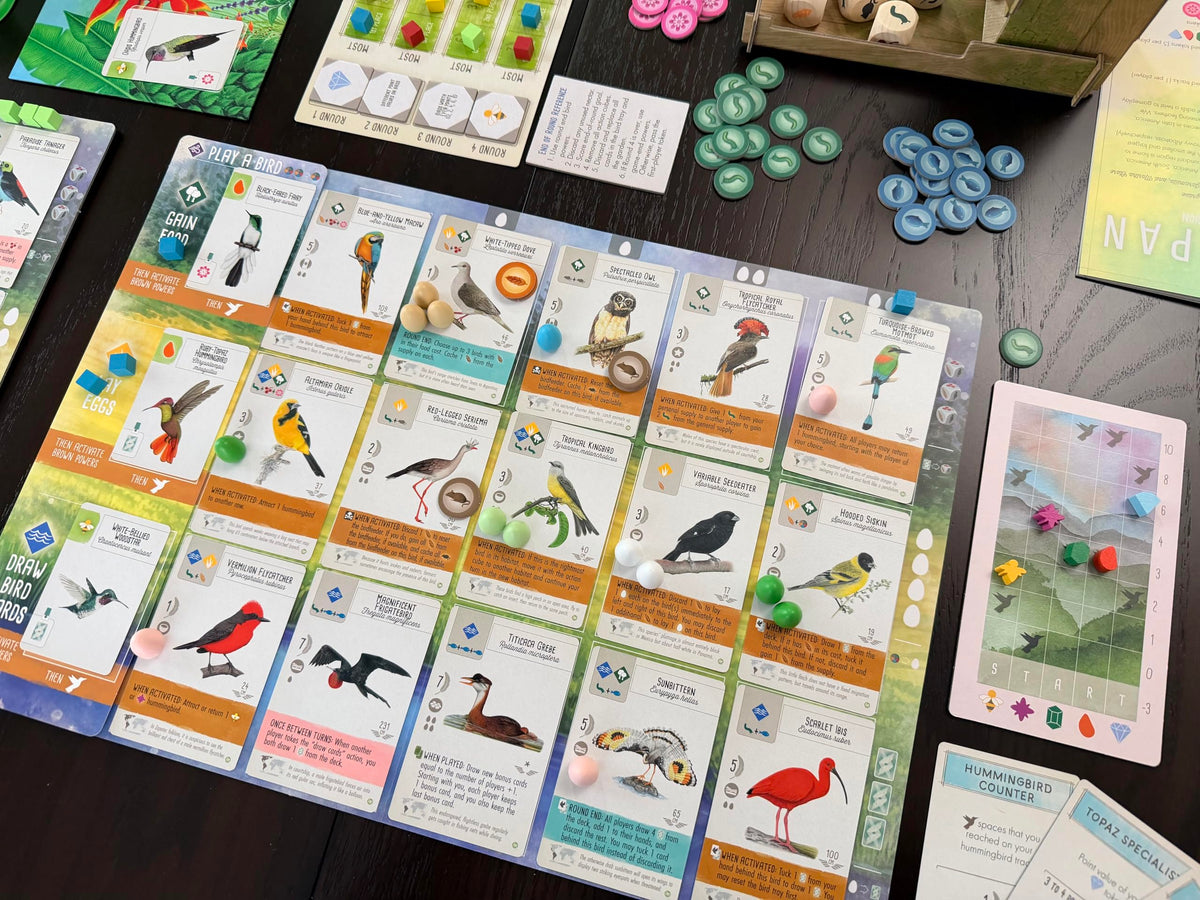 Stonemaier Wingspan Americas features vibrant, award-winning bird illustrations.