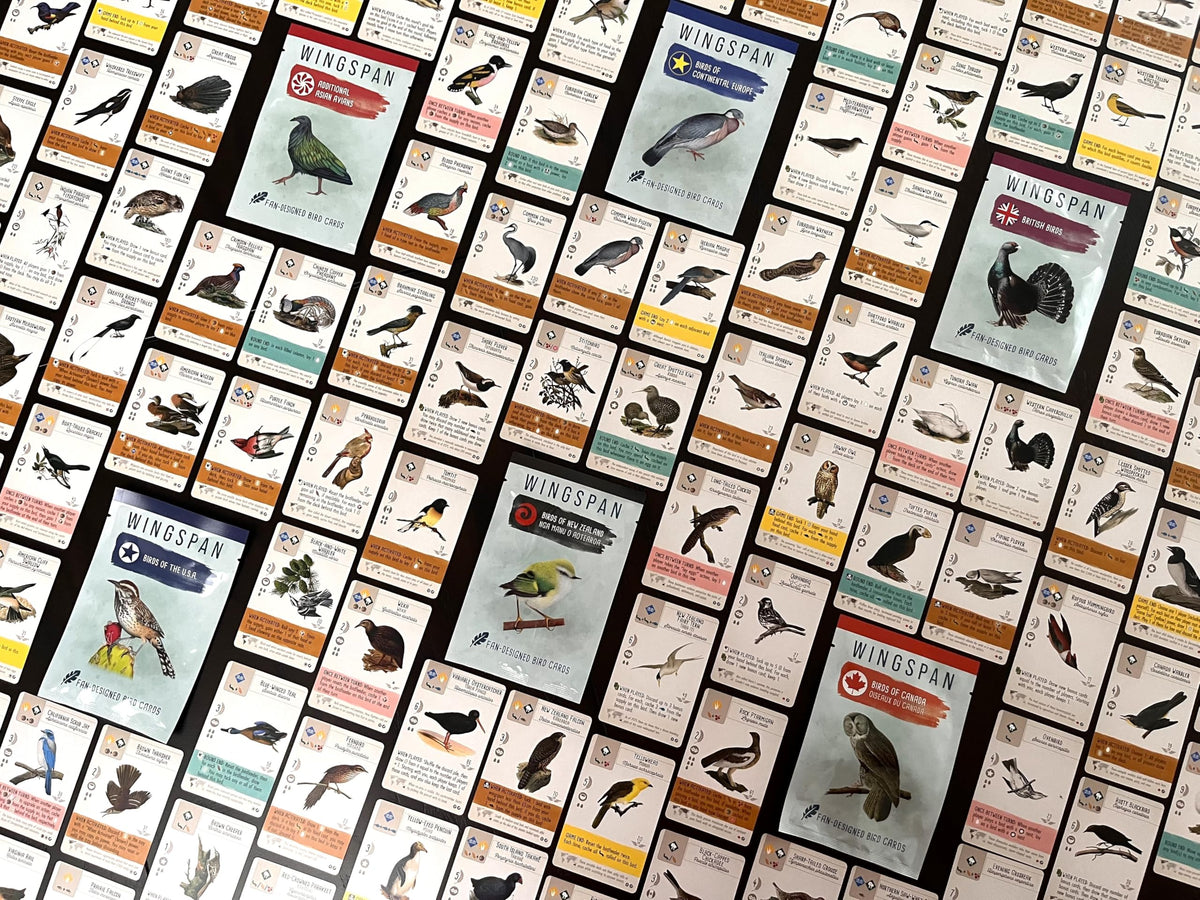 Stonemaier Wingspan promo Asia region card art showcasing diverse bird designs