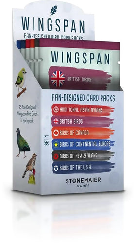 Stonemaier Wingspan promo display box with 150 new bird cards for enhanced gameplay