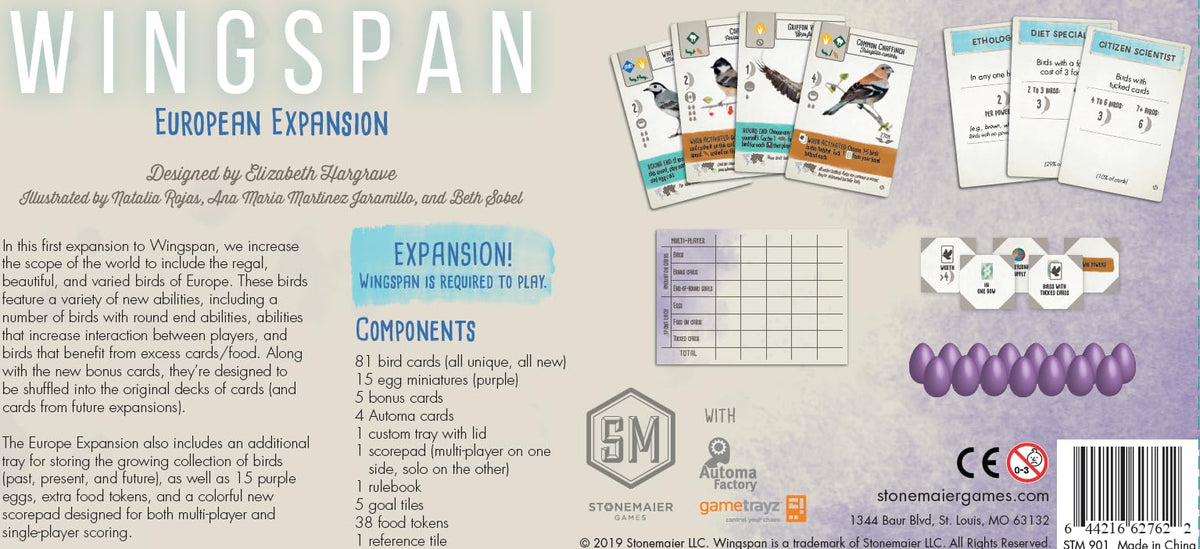 Stonemaier Wingspan European Expansion Automa solo play mode for one player