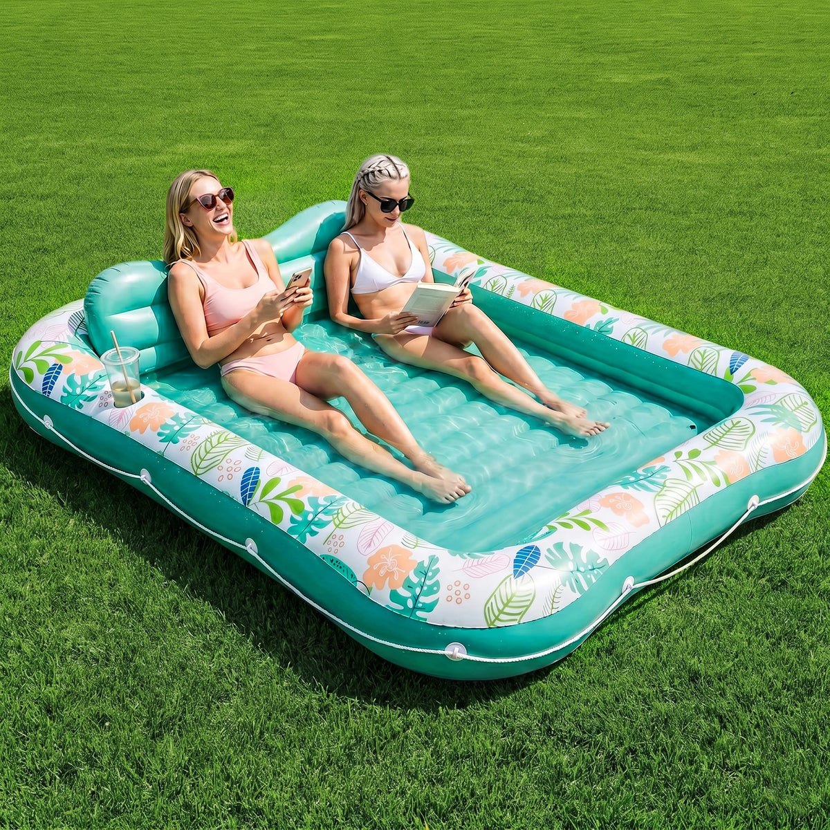 Stonful inflatable tanning pool lounger 87x63 inches for spacious poolside lounging.