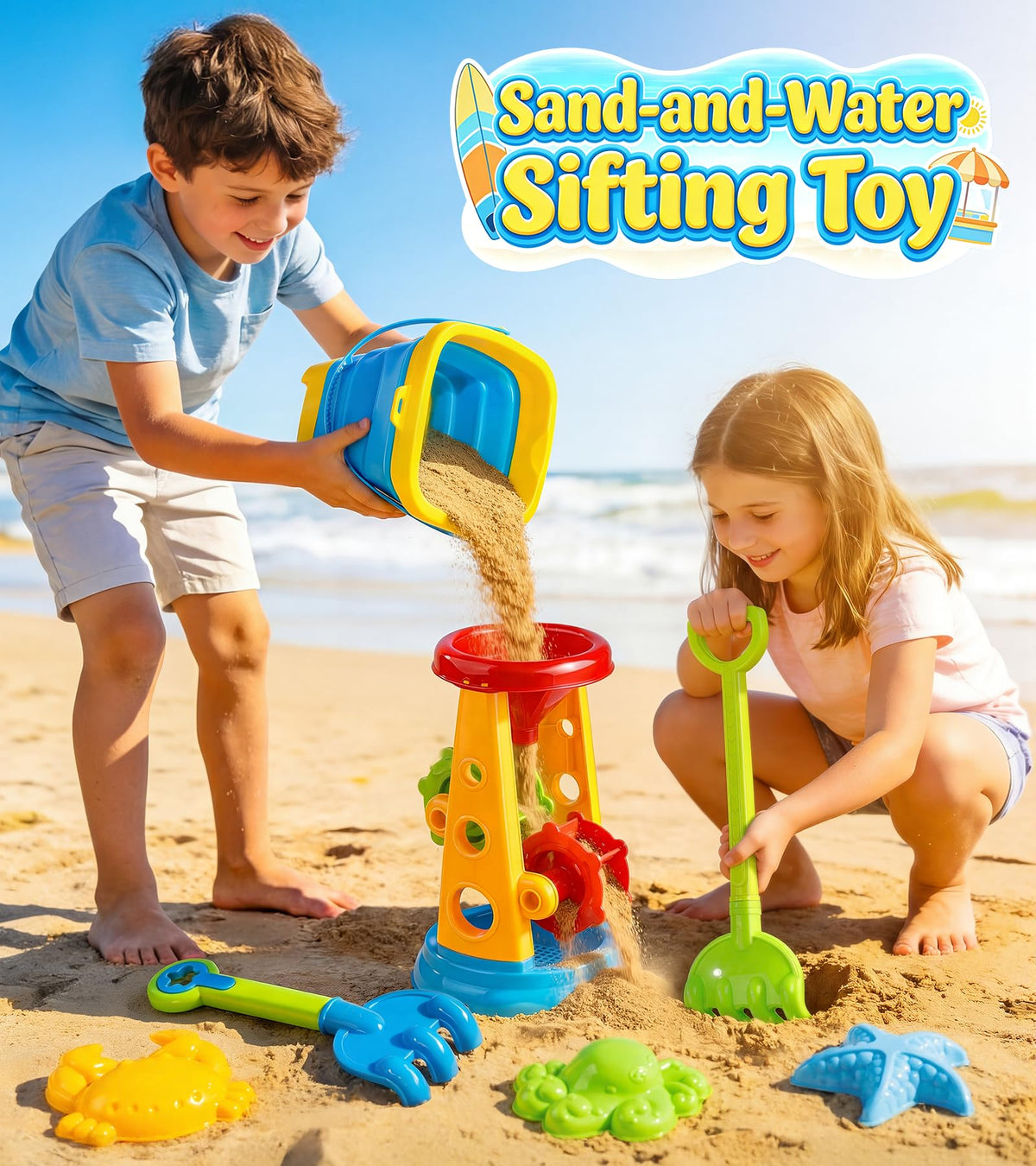 Stopklas sand water wheel in action for sensory sand and water play.