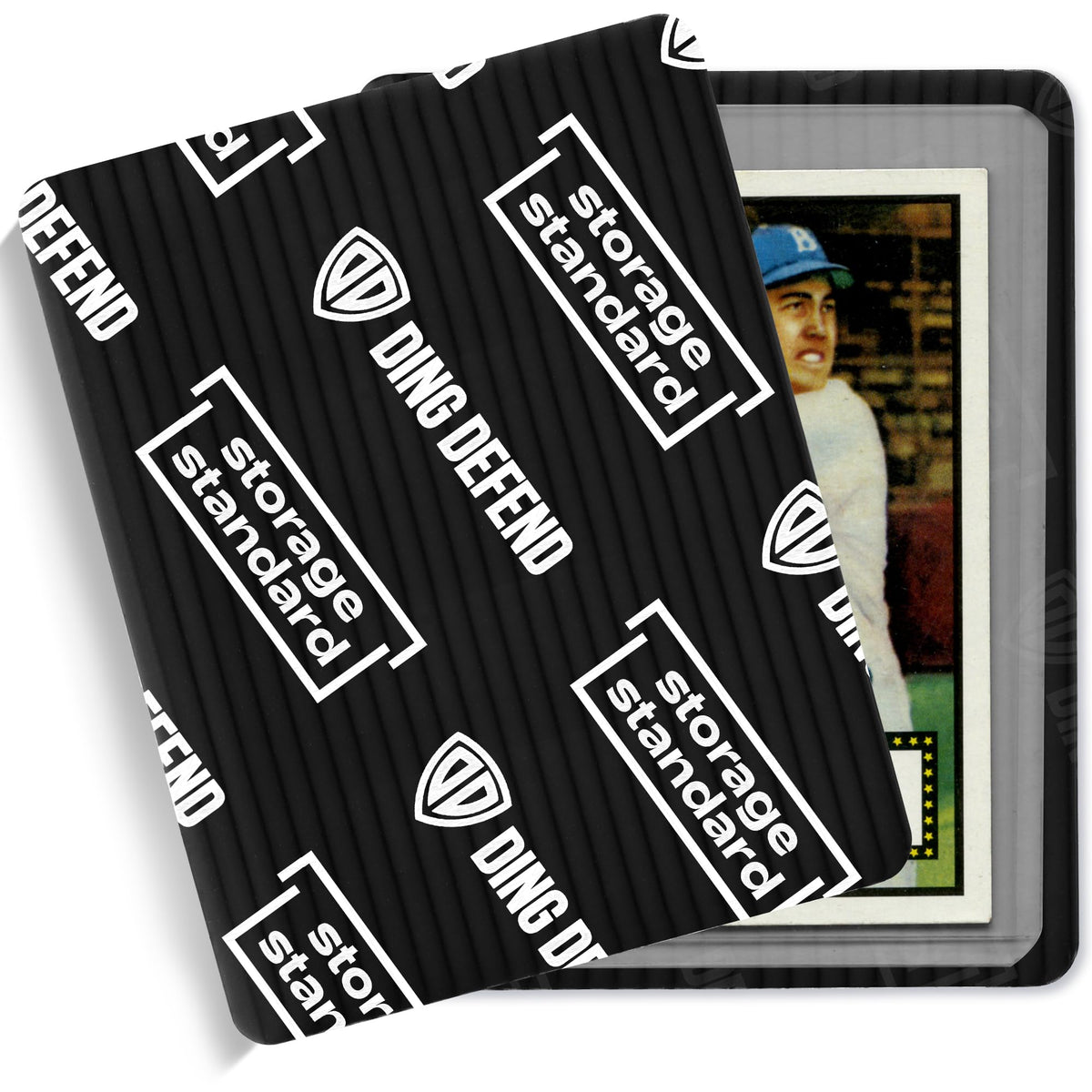 Ding Defend rounded corners reduce edge wear on raw cards in transit.