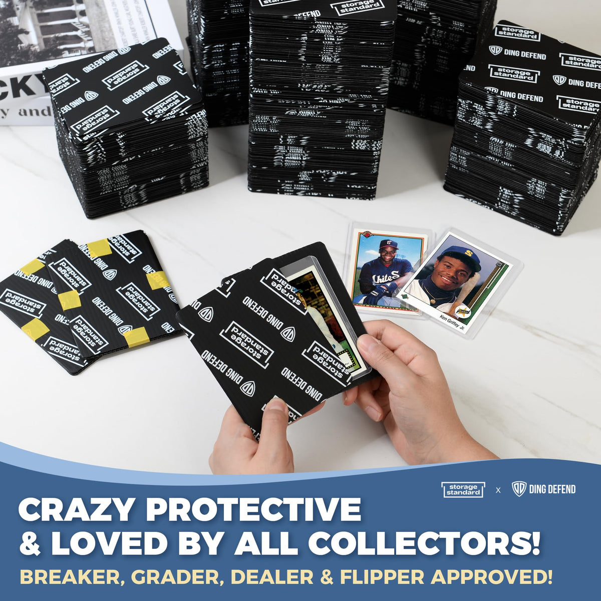 Durable plastic protects cards during handling and delivery.