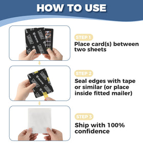Black shield design provides a professional look for card shipments.
