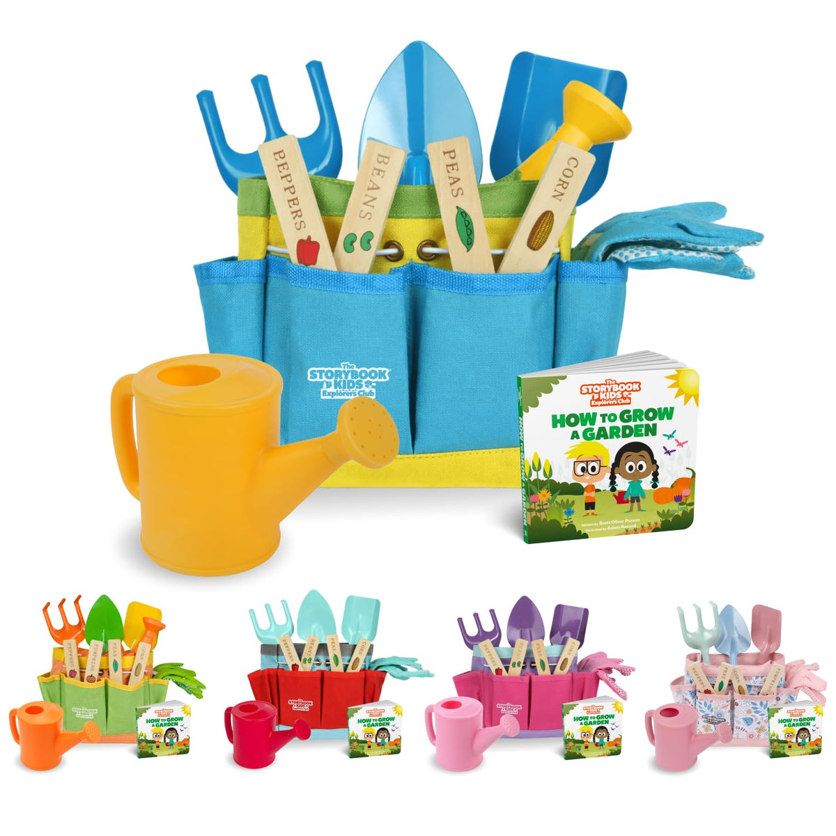 THE STORYBOOK KIDS EXPLORERS CLUB watering can blue, kid-friendly tool for gentle garden watering