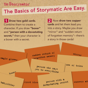 Storymatic Classic cards being shuffled on a table during group storytelling.