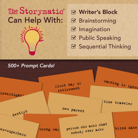 Storymatic Classic prompts deck used for group writing session in progress.