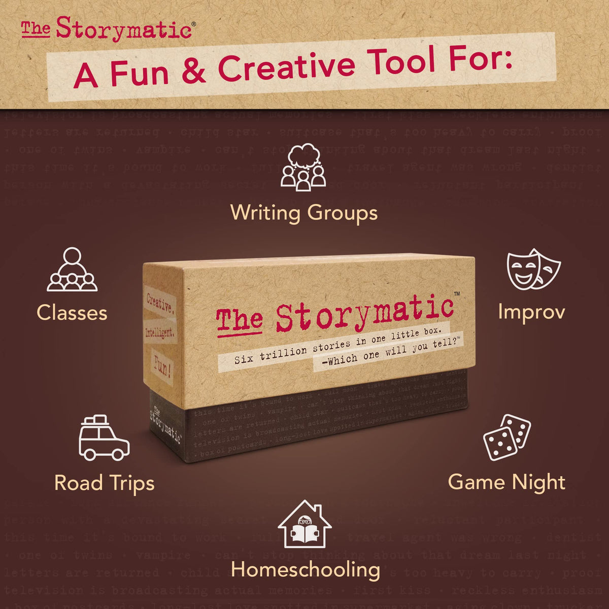 Storymatic Classic teaching kit on desk inspires writers and students.