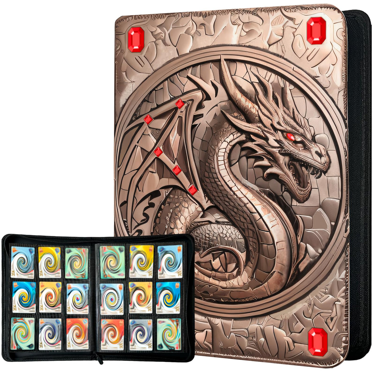 Stoytto 3D dragon embossed binder with gem accents for a striking display.