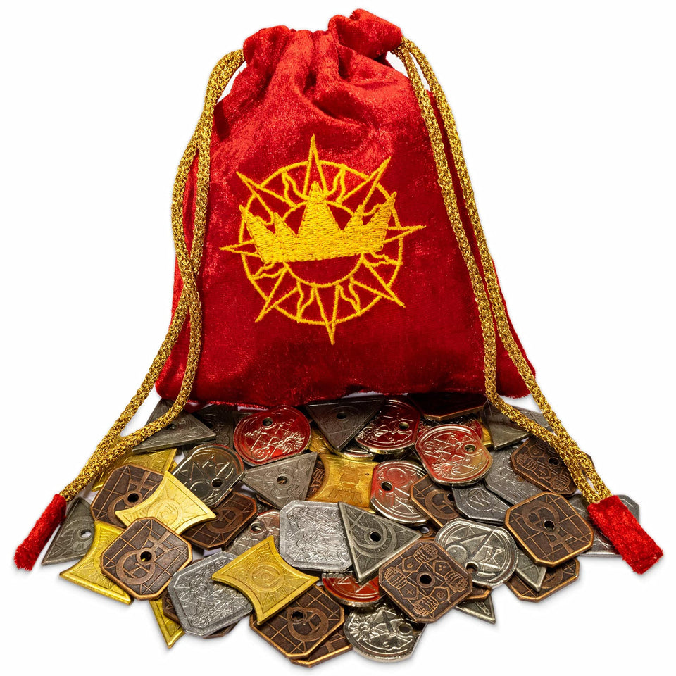 Stratagem King's Coffers 60 coins pack on table for tactile loot in campaigns.