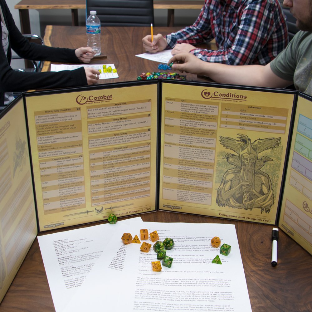 Stratagem Master’s Tome 4-panel screen opened to reveal eight pockets for lore and maps.