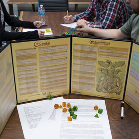 Stratagem Master’s Tome 4-panel screen opened to reveal eight pockets for lore and maps.