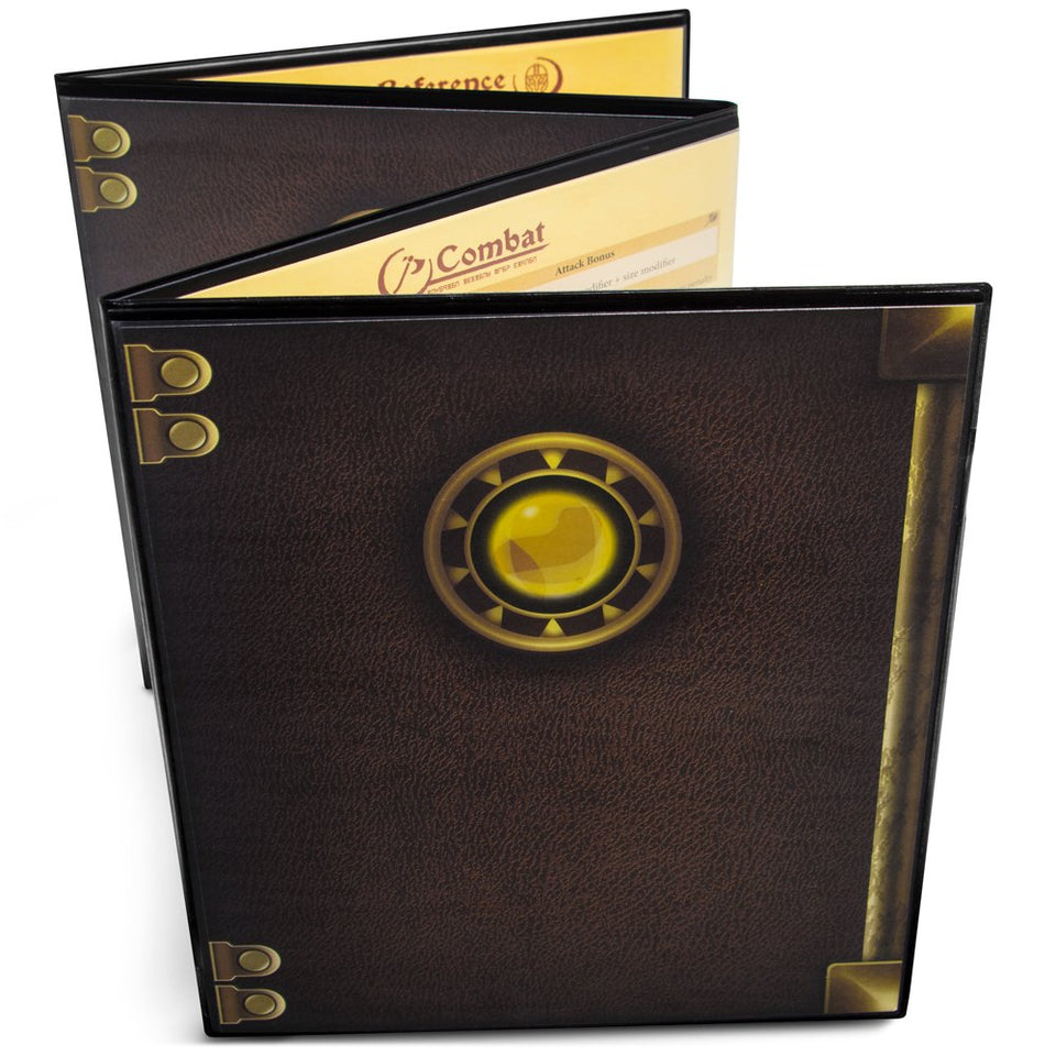 Stratagem Master’s Tome GM screen in black with four panels for organized campaigns.