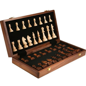 Strategyify 15-inch walnut chess board open for authentic tournament-style play