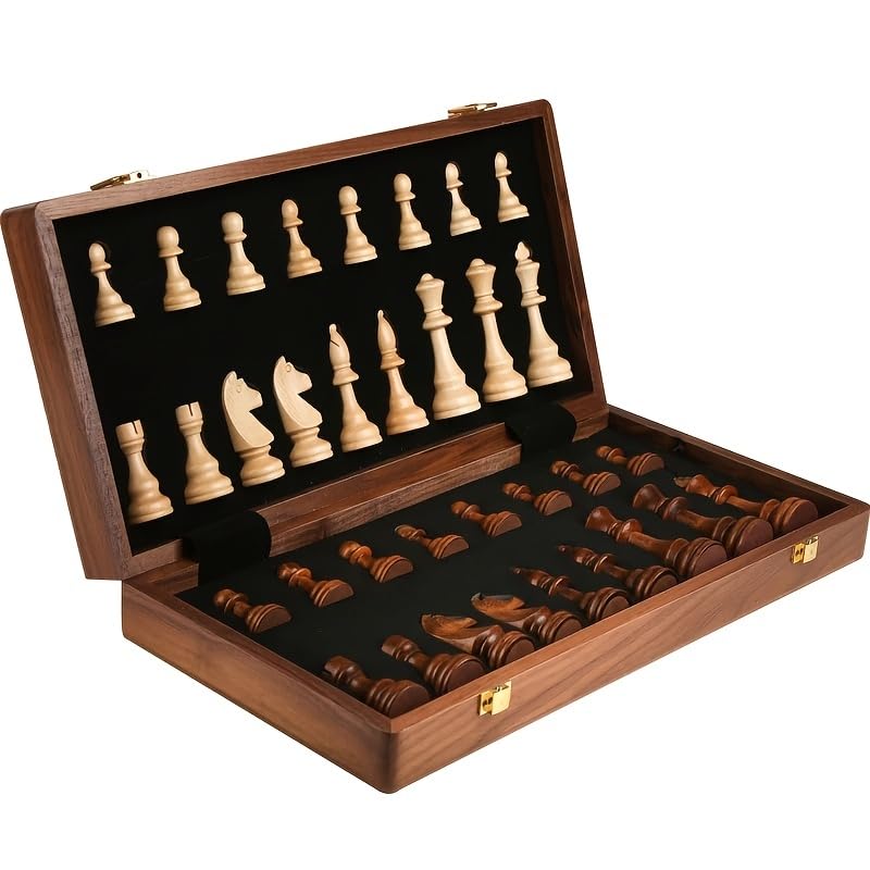 Strategyify 15-inch walnut chess board open for authentic tournament-style play