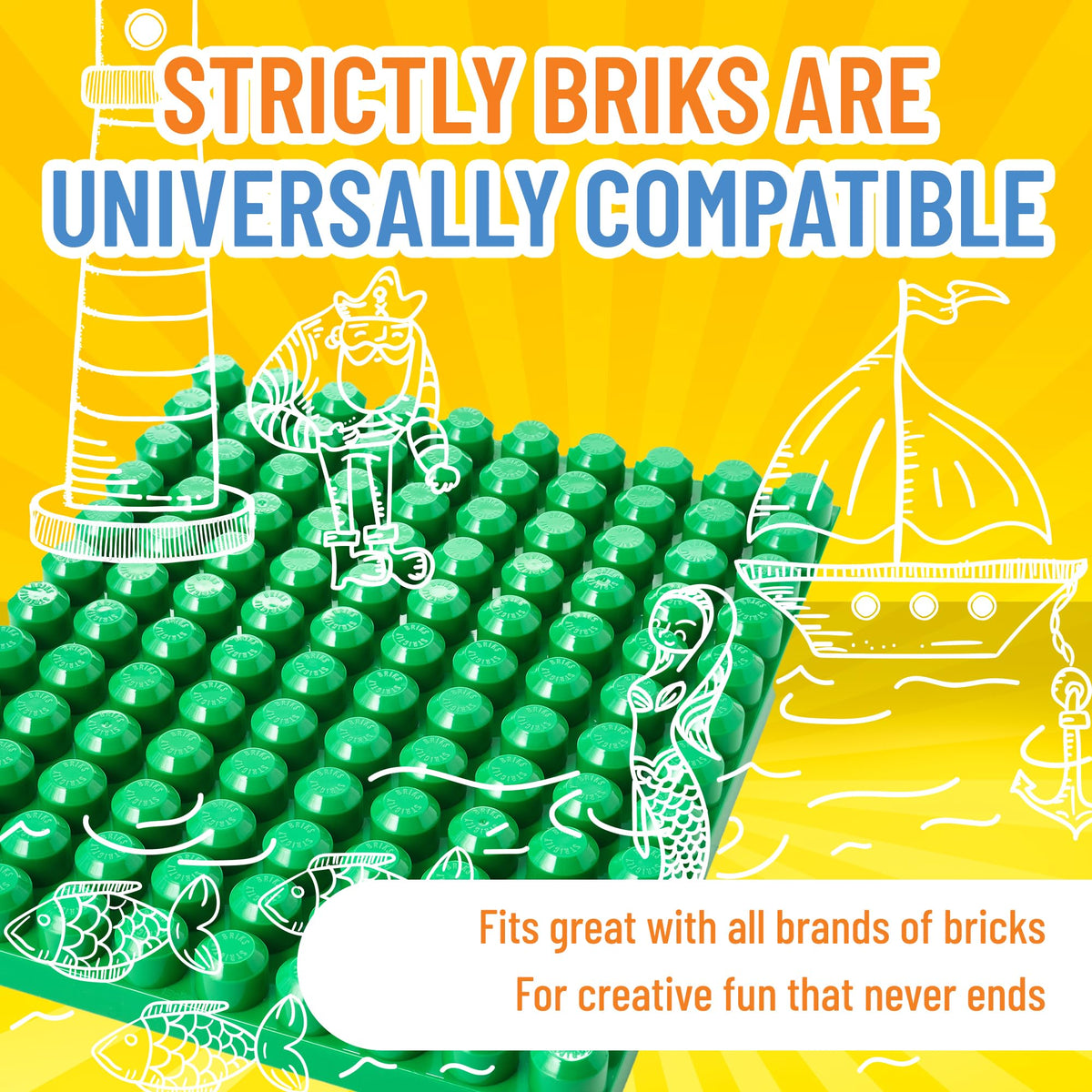 Strictly Briks baseplate LEGO-compatible fit—easy expansion with other bricks.