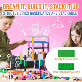 Stackable baseplates support layered displays for mini-figures and vehicles.