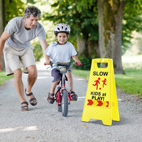 StrLon two-sided sign folds for easy storage and transport.