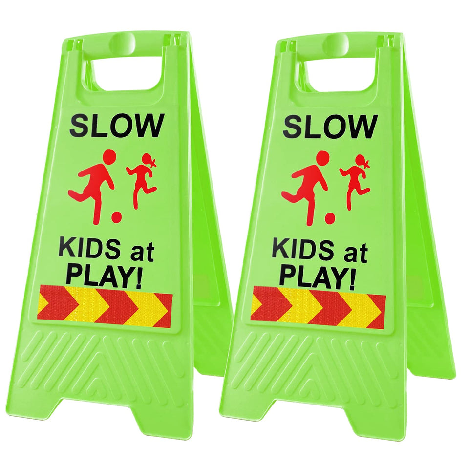 StrLon Slow Kids at Play sign, double-sided, boosts driver awareness from both directions.