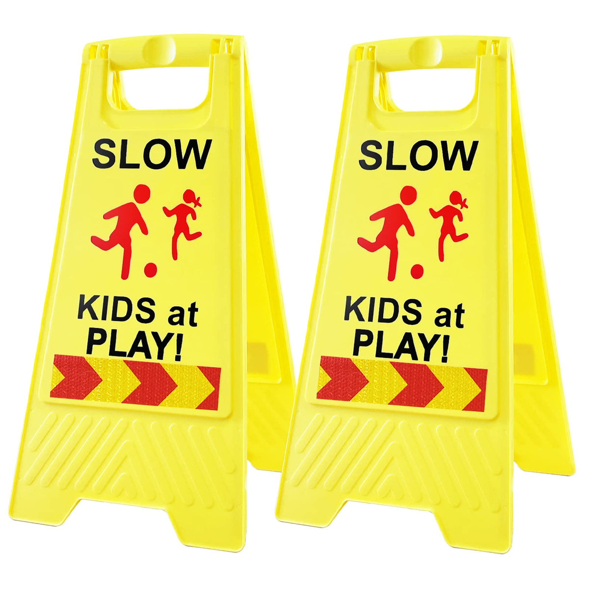 StrLon slow kids at play sign on street with double-sided design and reflective tape.