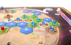 Terraforming Mars milestone and award tiles drive competitive scoring.