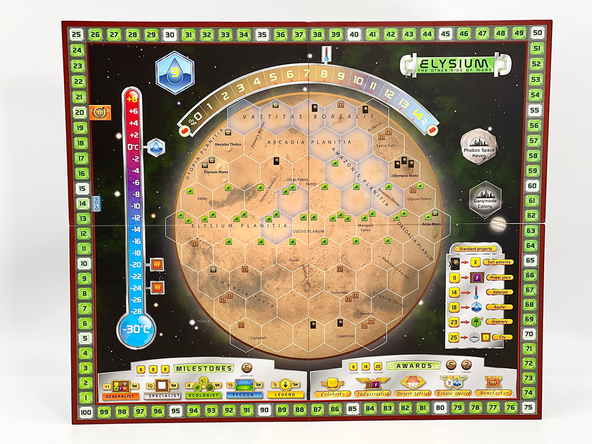 Double‑sided map play setup for Hellas and Elysium by Stronghold Games