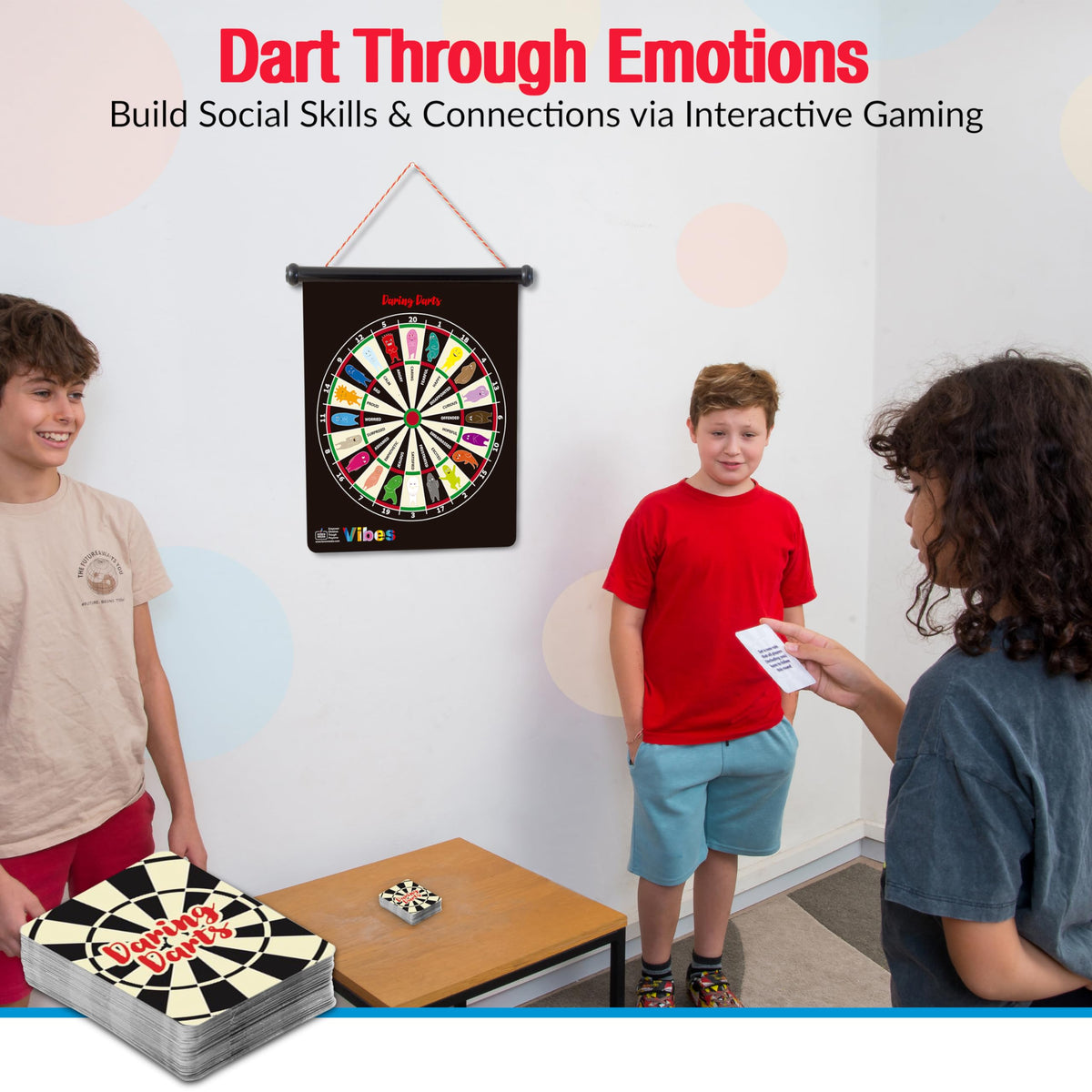 StrongSuit Vibes teens in group play exploring emotions and social skills through Daring Darts