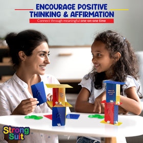 Therapist guides a StrongSuit Tower of Self Esteem activity in therapy
