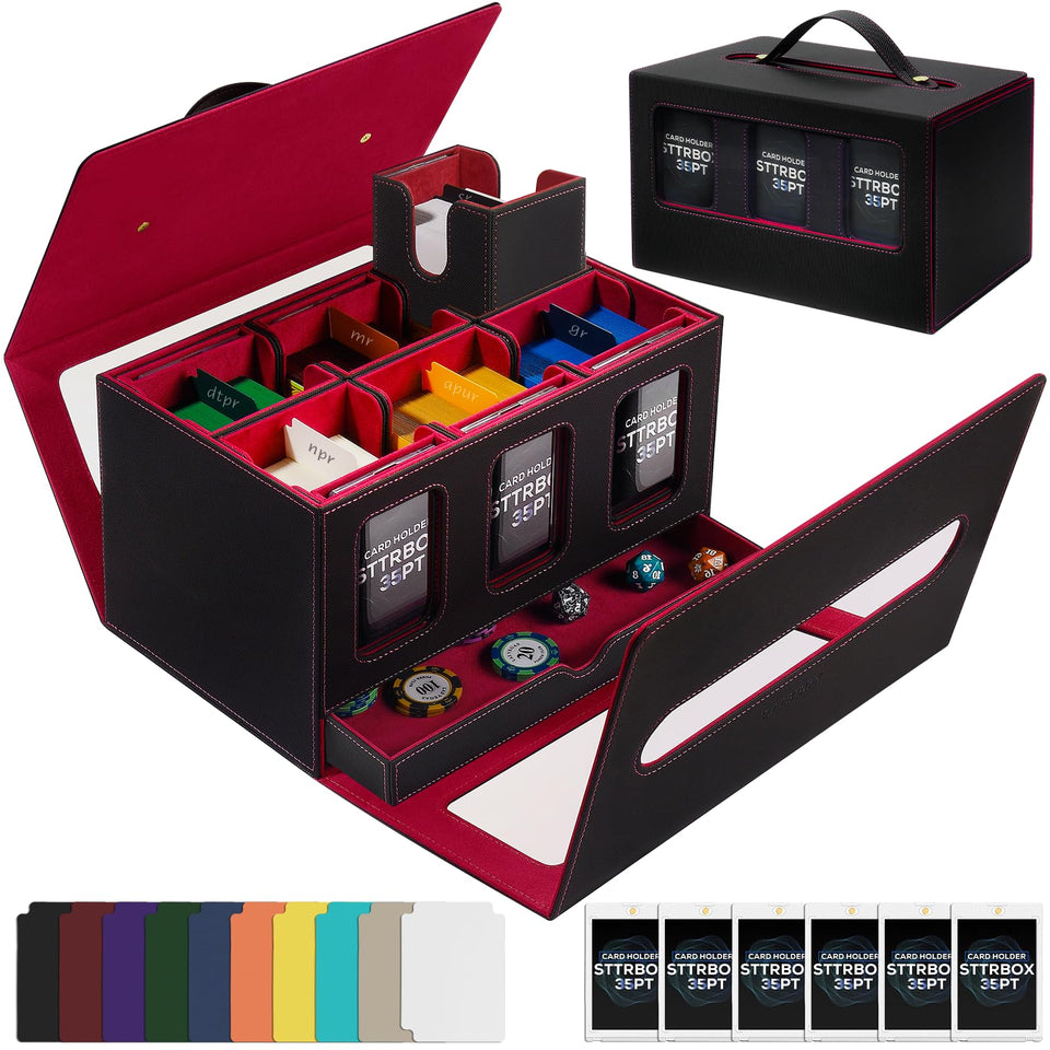 STTRBOX Commander Deck Box with display window shows card designs for quick identification