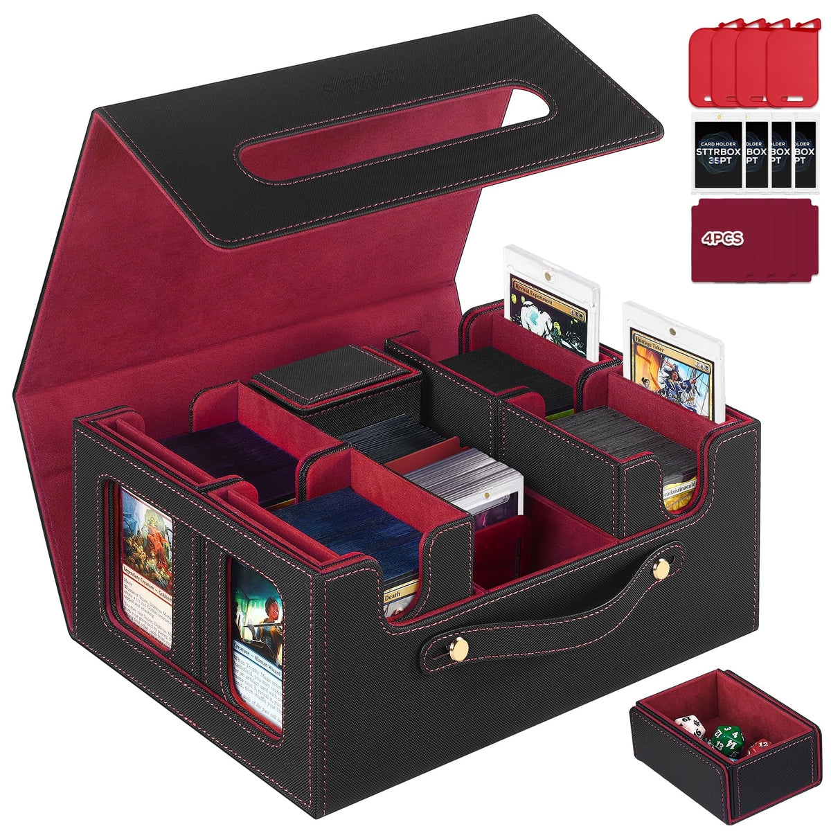 STTRBOX MTG Commander deck box with side window showing deck ID and organization benefits.