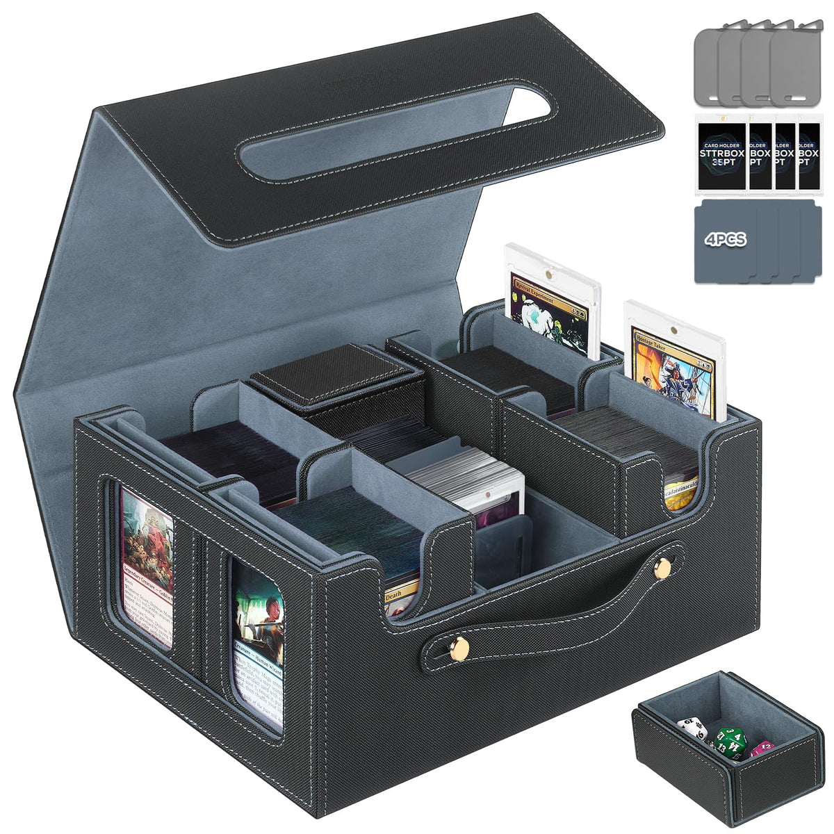 STTRBOX MTG storage box front view showing four removable decks for easy organization.