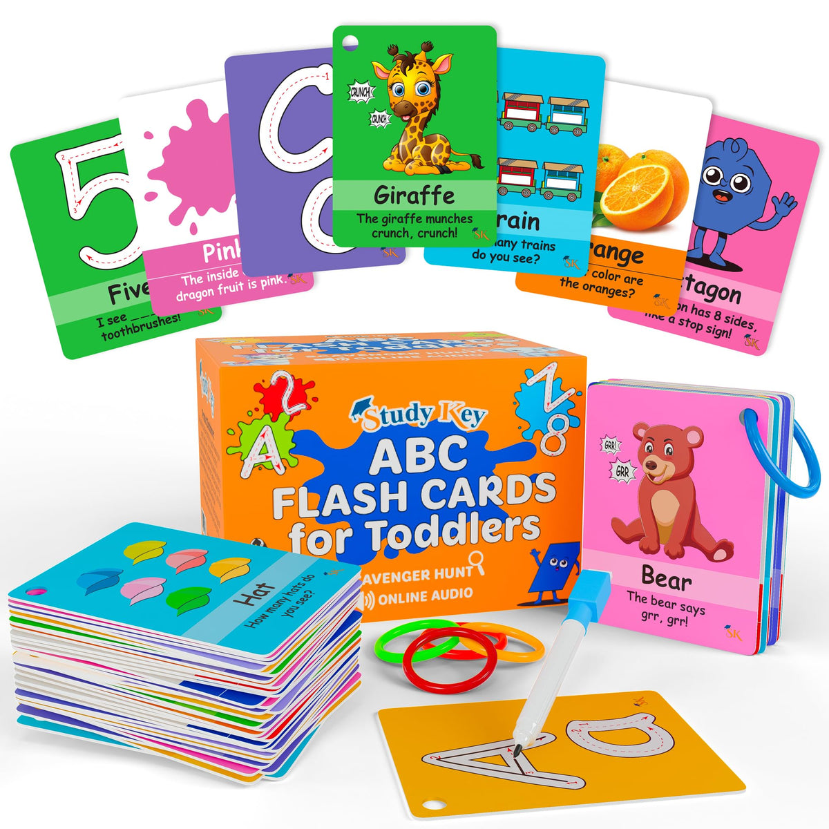 Study Key ABC flash cards alphabet set with bold visuals for early literacy practice