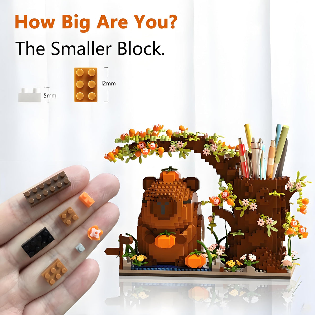 STUDYBOCKS Capybara building-blocks close-up captures vibrant colors.