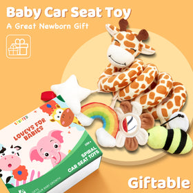 Stuffed high-contrast colors help capture baby attention during play.