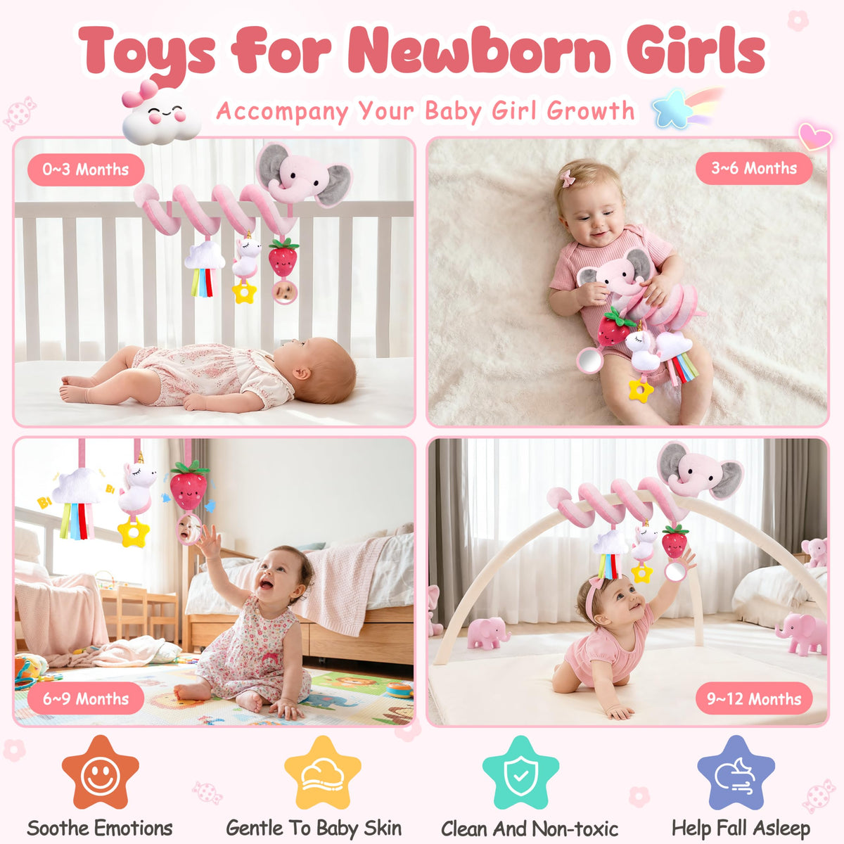 Detachable unicorn toy with clip for flexible newborn engagement