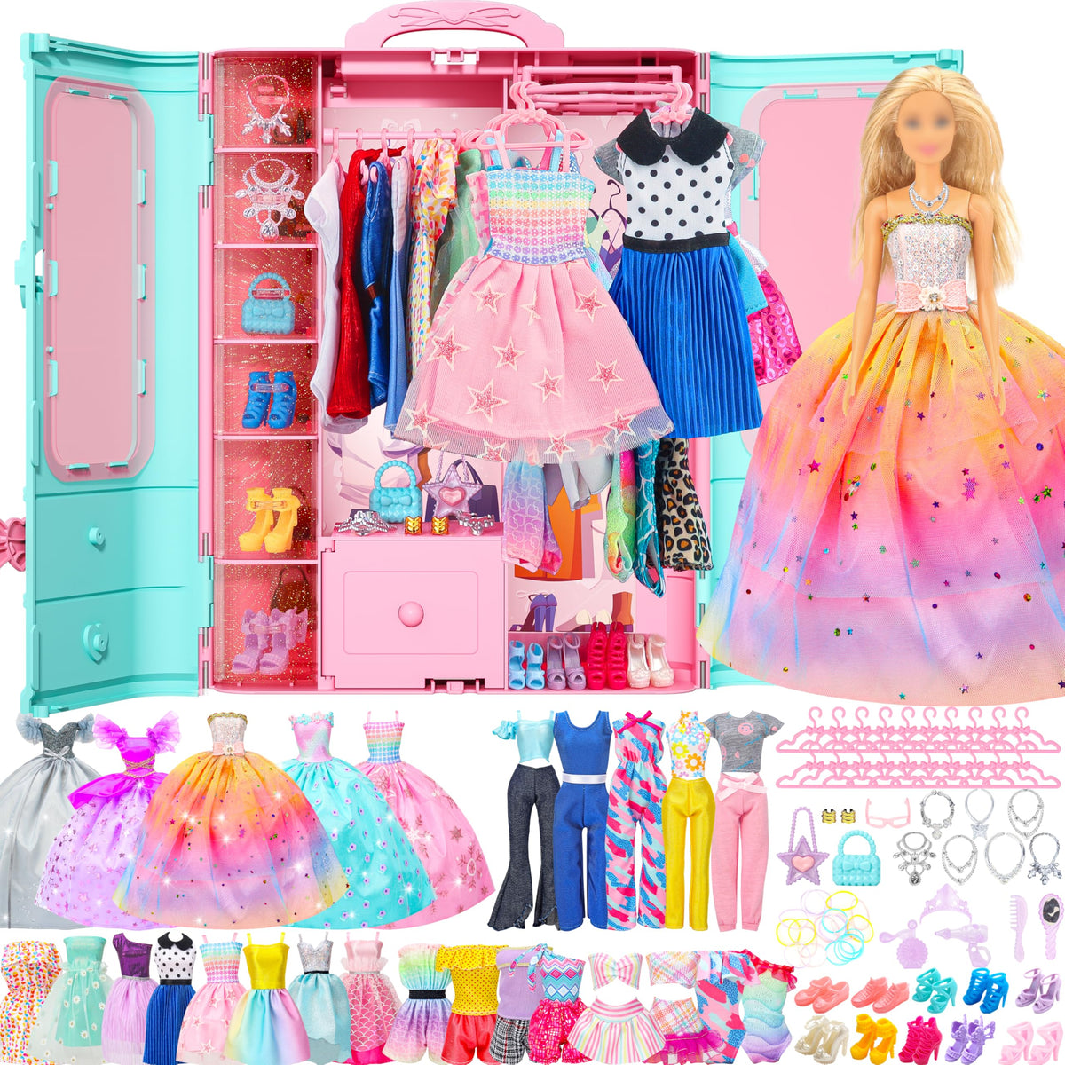 Style Shine closet playset shows organized storage for doll outfits and accessories