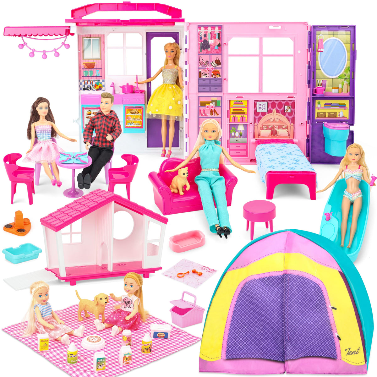 Style Shine doll house foldable design with portable handle for easy transport