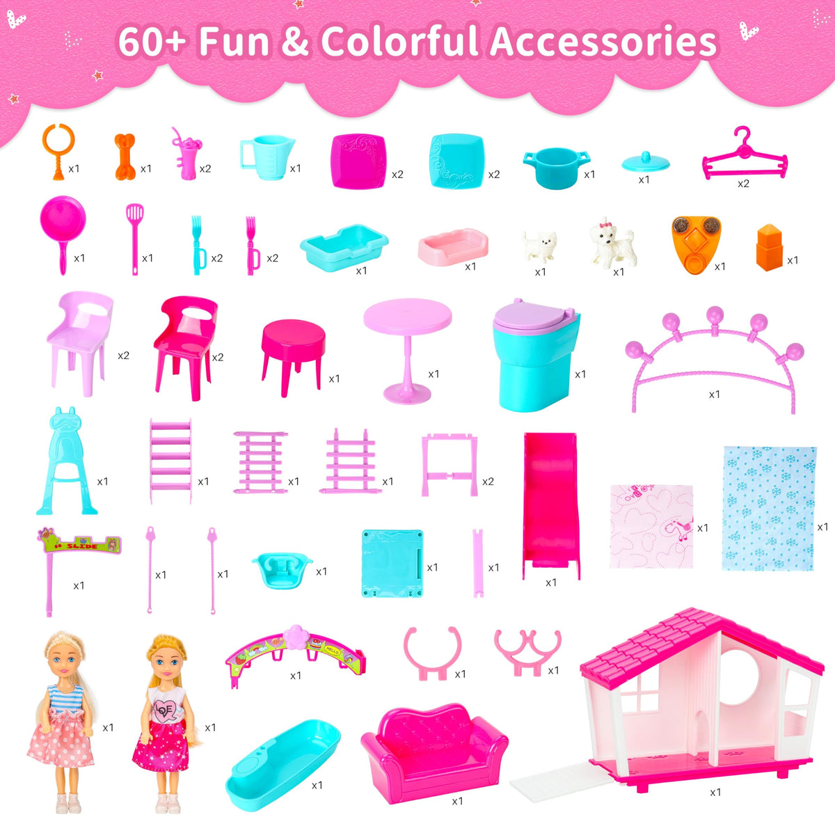 Style Shine doll house outdoor slide and swing expand play options outdoors.