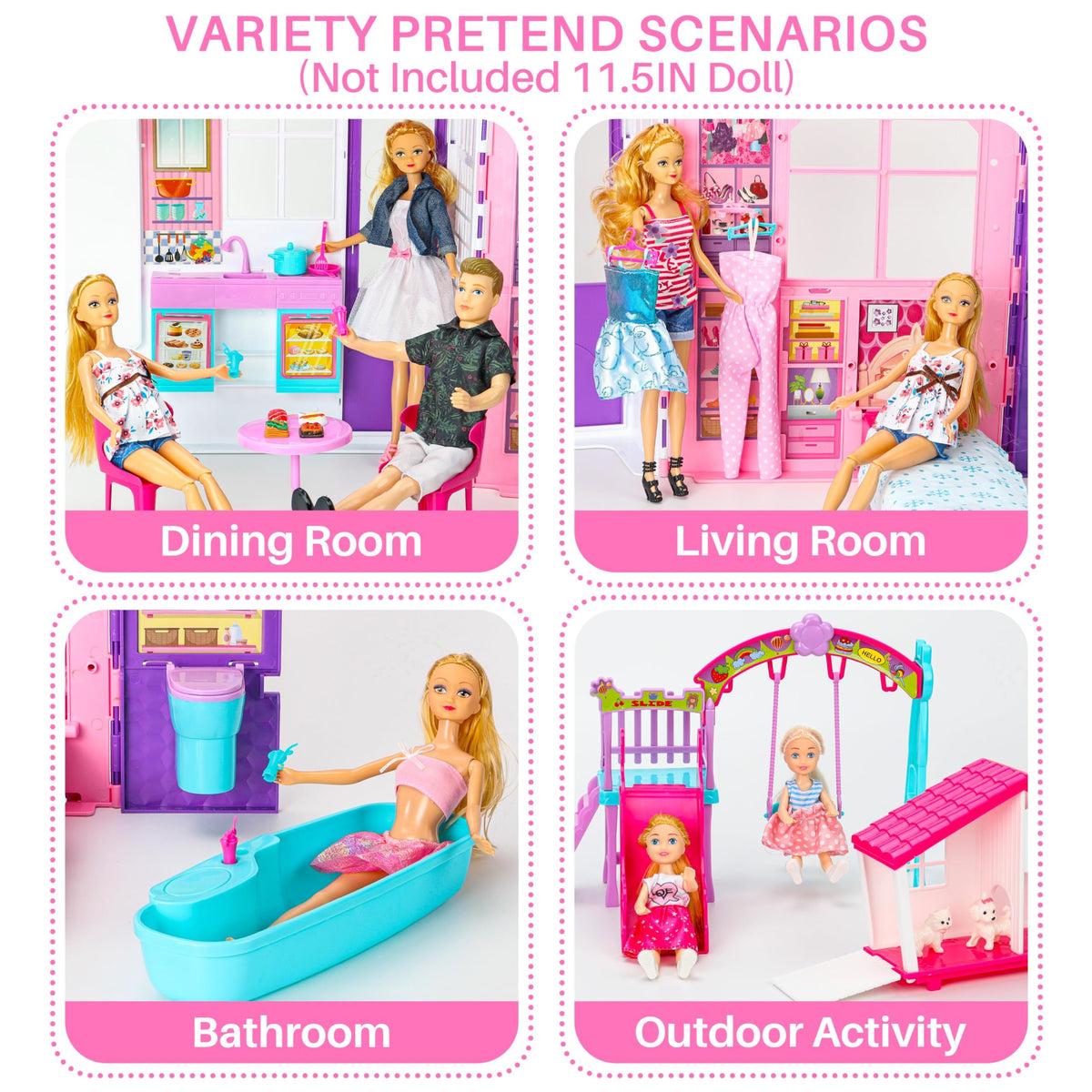 Style Shine doll house with a portable handle for simple transport on trips.