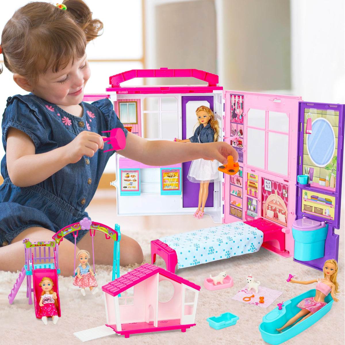Style Shine doll house includes two dolls for immediate storytelling and role-play.