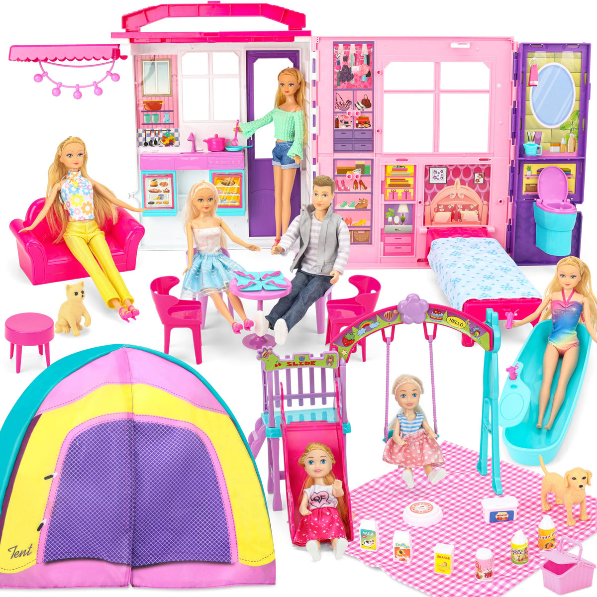 Style Shine foldable dollhouse in compact case for easy storage and travel.