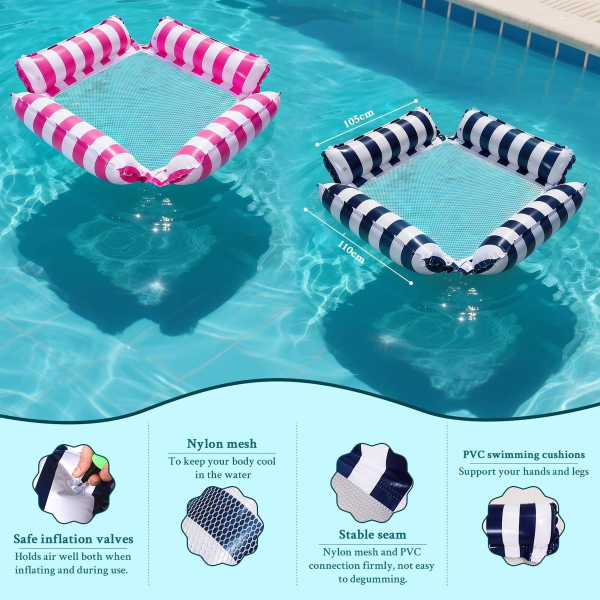 Inflated STYLISHT hammock floats with ergonomic support for in-pool comfort.