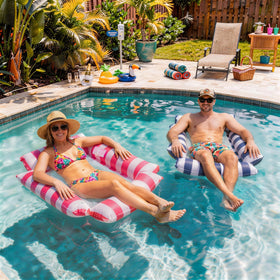 STYLISHT pool floats 2-pack setup with cooling mesh for stable lounging.