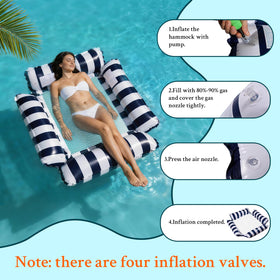 Striped STYLISHT pool floats on a sunny beach ready for seaside fun.