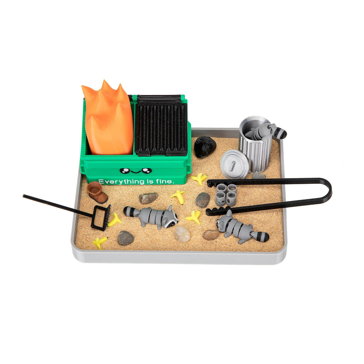 Stylor Dumpster Fire Zen Garden tray with raccoon charm for desk decoration